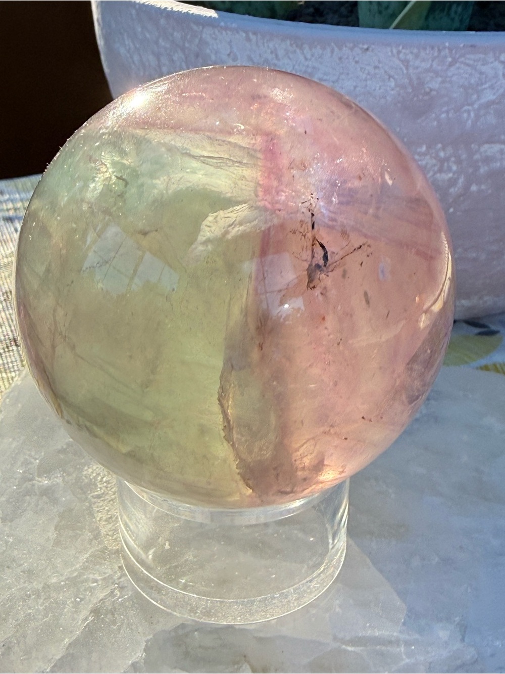 Fluorite Sphere - Pink and Green with Rainbows